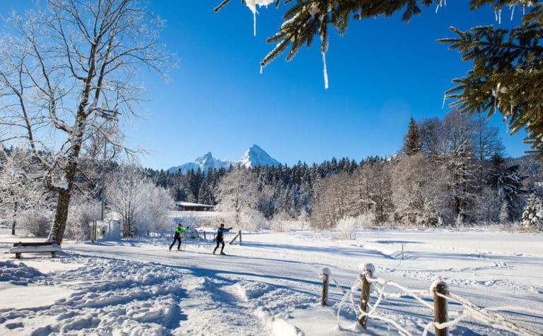 Winteraufnahme vom Langlaufzentrum-Auschauerweiher in Bischofswiesen, Berchtesgadener Land